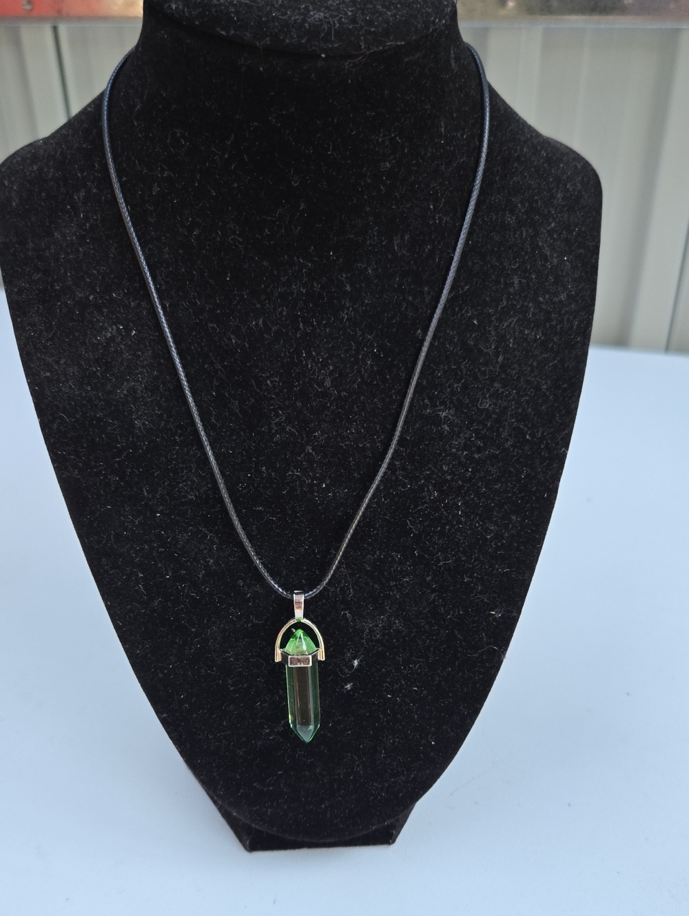 Green Crystal Point Pendant Necklace